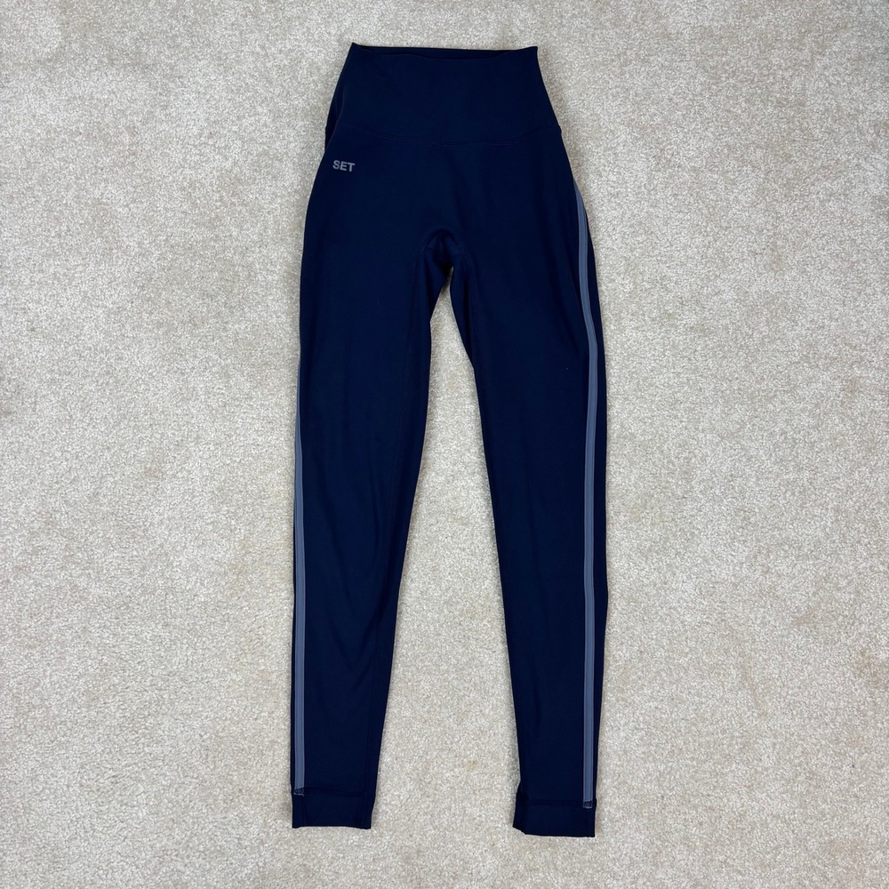 SET Active Sportbody High Waisted Leggings Navy Blue Grey Stripe XS
